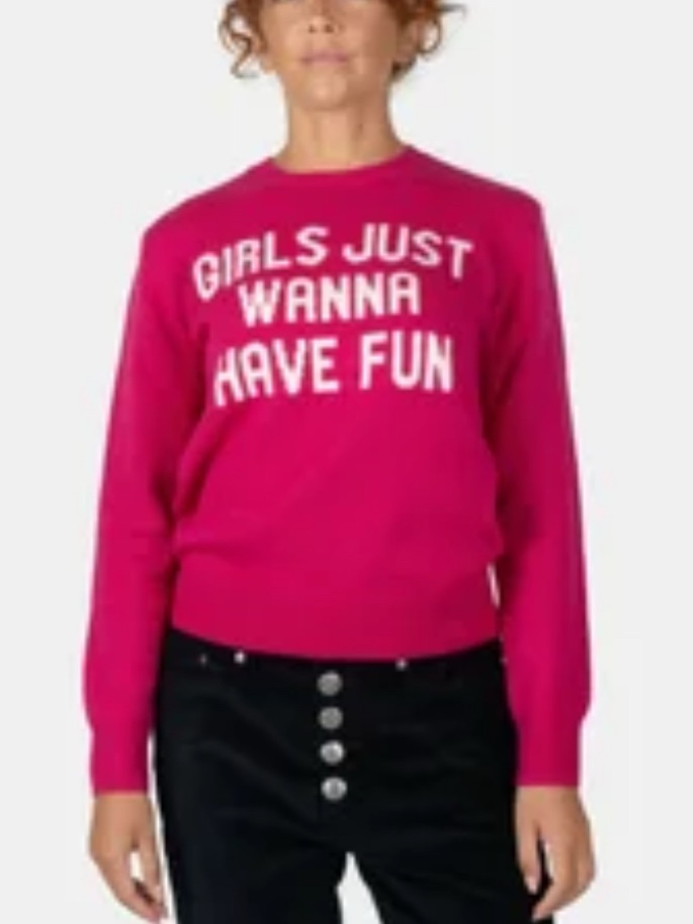 CeCe Hot Pink Crewneck Sweater with White Slogan